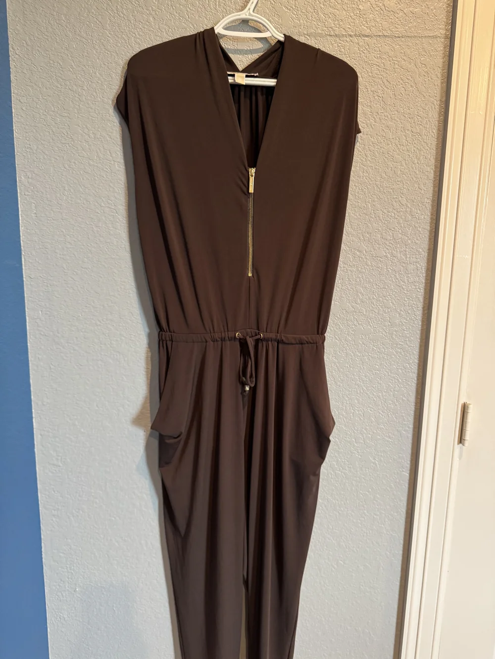 Michael Kors Brown Sleeveless Zip-Front Jumpsuit